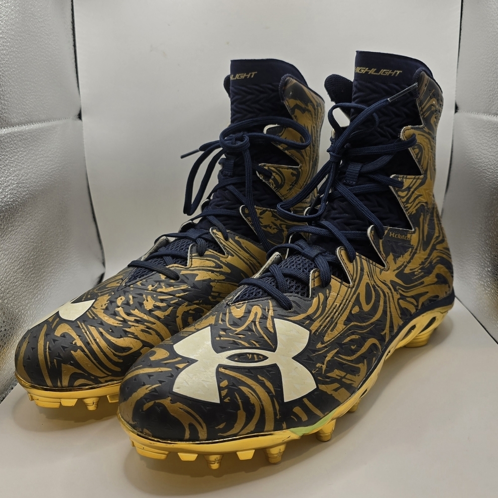 Under Armour Highlight MC Lux Football Cleats Size 14 Navy Blue & Gold.